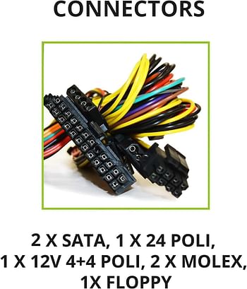 Tecnoware ATX 550W power supply for PC - Silent 12 cm fan - Connectors 2 x SATA, 1 x 24 Poles, 1 x 12V 4 + 4 Poles, 2 x Molex, 1 x Floppy