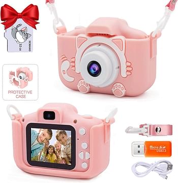 SEMANO Upgrade Kids Selfie Camera, Christmas Birthday Gifts for Girls Age 3-9, 20MP 1080P HD Digital Video Cameras for Toddler, Portable Toy for 3 4 5 6 7 8 9Year Old Girl with 32GB SD Card-Pink