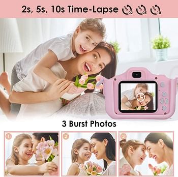 SEMANO Upgrade Kids Selfie Camera, Christmas Birthday Gifts for Girls Age 3-9, 20MP 1080P HD Digital Video Cameras for Toddler, Portable Toy for 3 4 5 6 7 8 9Year Old Girl with 32GB SD Card-Pink