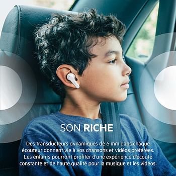 Belkin SOUNDFORM Nano, True Wireless Earbuds for Kids, 85dB Limit for Ear Protection, Online Learning, School, IPX5 Certified, 24 H Play Time for iPhone, Galaxy, Pixel  Small - White