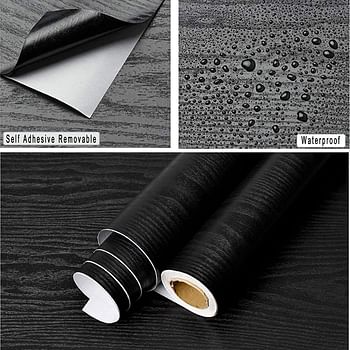 Vinyl Black Wood Grain Wallpaper Self Adhesive Peel and Stick Wallpaper for Kitchen Countertop 45cm x 300cm