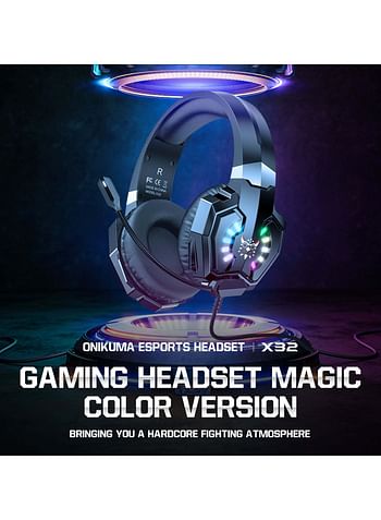 onikuma X32 Gaming Headset Wired Over-Ear Gaming Headphones with Mic & RGB Light for PS4/PS5/XOne/XSeries/NSwitch/PC