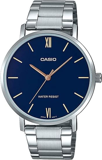 Casio Mens Quartz Watch, Analog Display And Stainless Steel Strap, Silver, Mtp-Vt01D-2Budf (A1613)