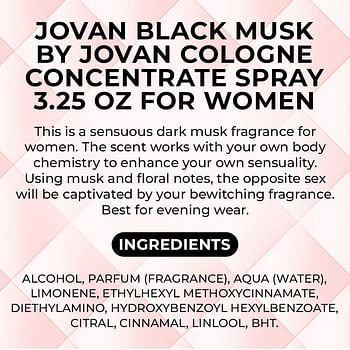 Jovan Black Musk Eau de Cologne For Women, 96ml