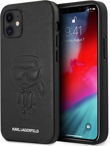 CG Mobile Karl Lagerfeld PU Leather Case Ikonik Outline Embossed and Metal Logo for Apple iPhone 12 Mini (5.4") - Black