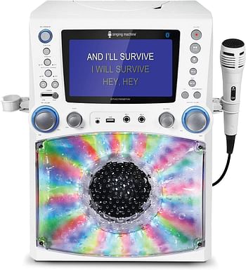 Singing Machine STVG785BTW Bluetooth Karaoke Machine with LCD Lyrics Monitor and Disco Lights - White