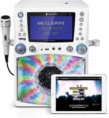 Singing Machine STVG785BTW Bluetooth Karaoke Machine with LCD Lyrics Monitor and Disco Lights - White