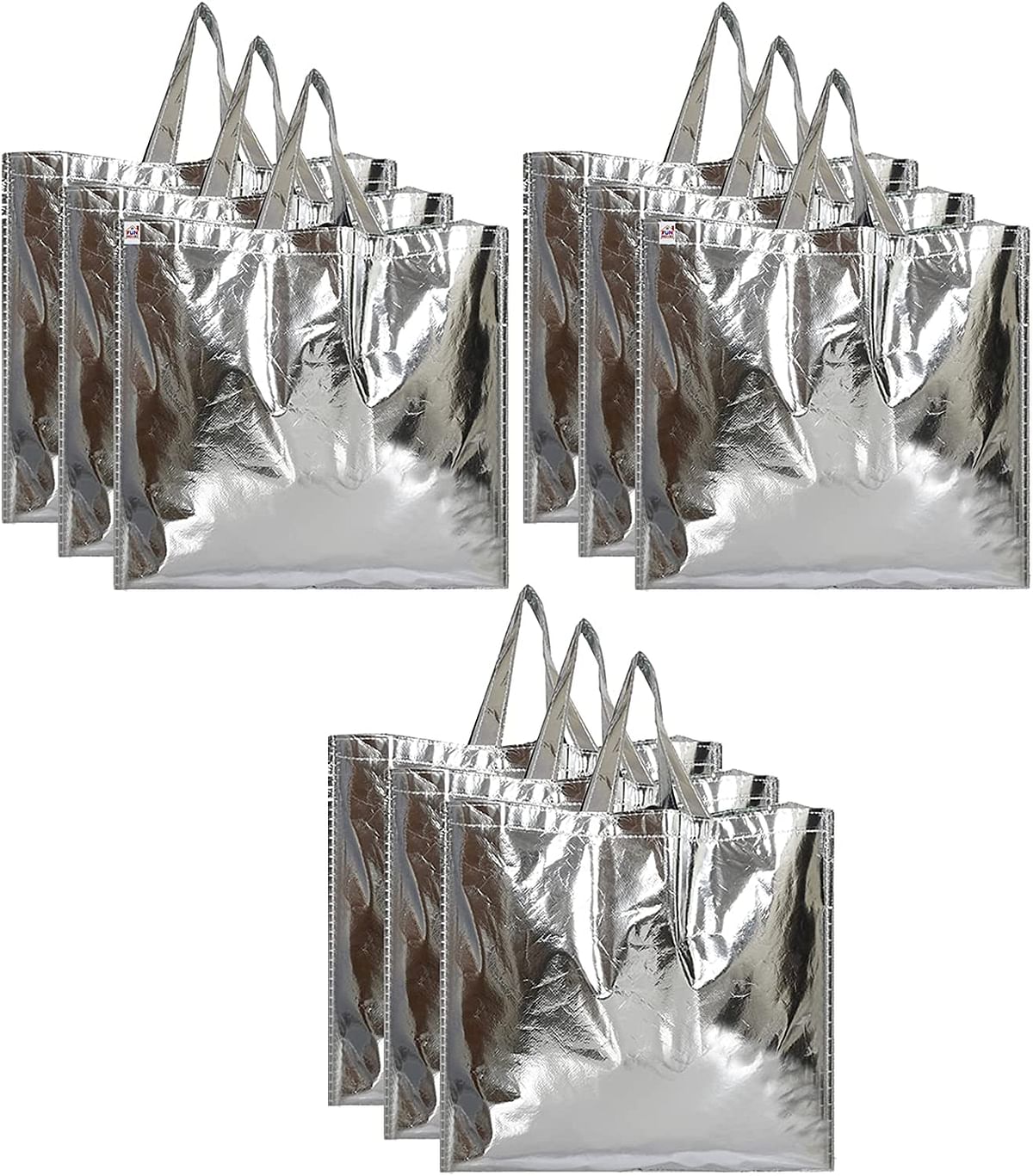 Fun Homes Reusable Small Size Grocery Bag Shopping Bag with Handle, Non-woven Gift Bag Goodies Bag Silver Tote Bag-Pack of 9 (Silver)