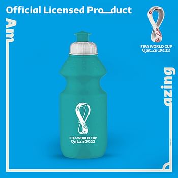 فيفا زجاجة مياه رياضية من البولي ايثيلين عالي الكثافة مطبوع عليها رسومات كأس العالم قطر 2022 سعة 350 مل لون ازرق