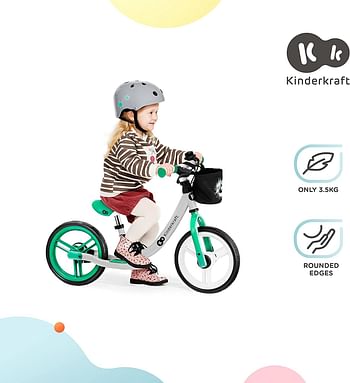 Kinderkraft Space Balance Bike, Learning Bike, Children's Bike with Accessories, Bell, Bag for Small Items, Handbrake, Footrest, Limited Steering Engine