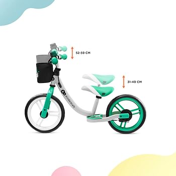 Kinderkraft Space Balance Bike, Learning Bike, Children's Bike with Accessories, Bell, Bag for Small Items, Handbrake, Footrest, Limited Steering Engine