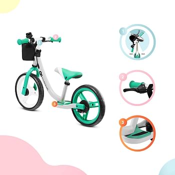 Kinderkraft Space Balance Bike, Learning Bike, Children's Bike with Accessories, Bell, Bag for Small Items, Handbrake, Footrest, Limited Steering Engine