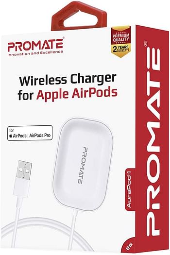 Promate Wireless Charger for AirPods, Powerful 5W Wireless Charging Dock with Anti-Slip Surface Design and Over-Charging Protection for AirPods and AirPods Pro, AuraPod-1