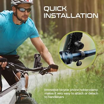 Promate Motorcycle Phone Holder, Adjustable 360 Degree Rotation Bike Phone Mount with Secure Quick-Clamp, Silicone Slip-Proof Grip, Quick Locking System and Reduced Vibration, BikeMount Black