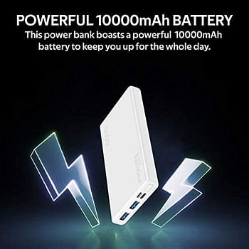 Promate 10000mAh Portable Charger, Fast Charging 2.0A Dual USB Premium Battery Power Bank with Input USB Type-C Port, Over Charging Protection for Smartphones, Tablets, iPod, Bolt-10 (White)