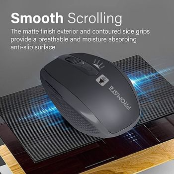 Promate Silent Wireless Mouse, Ergonomic Silent Click Optical 2.4GHz Cordless Mice with Adjustable 1600DPI, 6 Buttons with Forward/Back Button, USB Nano Receiver and 10m Working Distance, Breeze