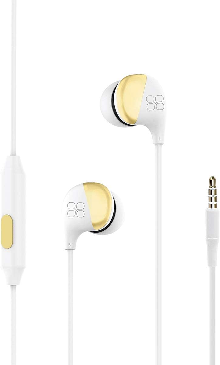 Promate In-Ear Earbuds Headphones, Universal HD Stereo Wired Earphones with Built-In Mic, In-Line Control, Superior Sound Quality and 1.2m Tangle-Free Cord for Smartphones, Tablets, Pc, Comet Gold