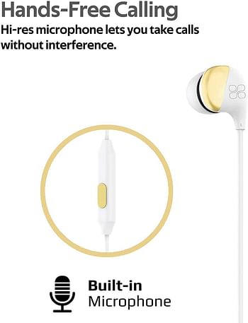Promate In-Ear Earbuds Headphones, Universal HD Stereo Wired Earphones with Built-In Mic, In-Line Control, Superior Sound Quality and 1.2m Tangle-Free Cord for Smartphones, Tablets, Pc, Comet Gold