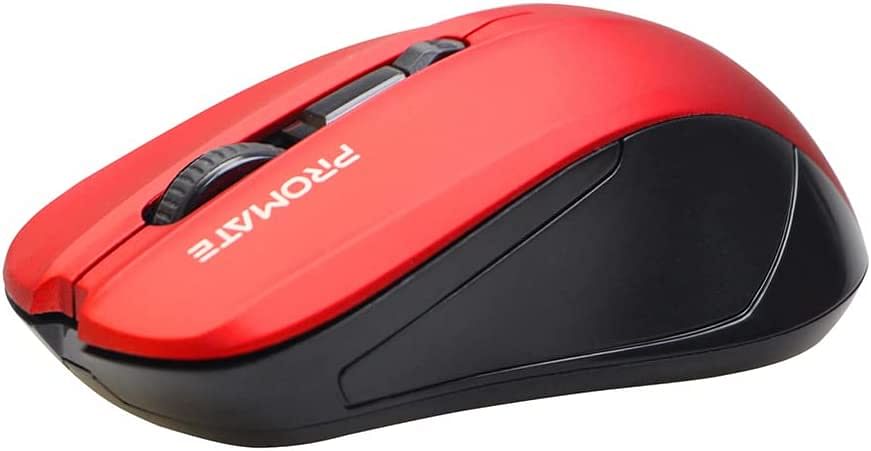 Promate Wireless Mouse, Comfortable Ambidextrous 2.4GHz Cordless Ergonomic Mice with 4 Programmable Buttons, Adjustable 1600DPI, Nano USB Receiver and 10m Working Range for Laptops - Contour