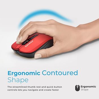 Promate Wireless Mouse, Comfortable Ambidextrous 2.4GHz Cordless Ergonomic Mice with 4 Programmable Buttons, Adjustable 1600DPI, Nano USB Receiver and 10m Working Range for Laptops, Contour