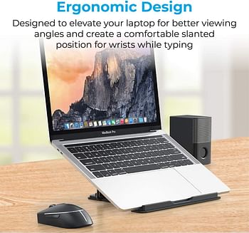 Promate Laptop Stand, Ergonomic Aluminum Multi-Level Notebook Stand up to 17 Inches with Anti-Slip Pads, Heat Dissipating and Foldable Design for MacBook Pro, Tablets, Notebooks, DeskMate-5 Grey