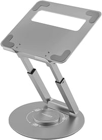 Promate Laptop Stand, Adjustable Sit to Stand Aluminum Laptop Riser with Anti-Slip Pads, 360-Degree Rotation, Heat Dissipation, Extendable Height and Portability for MacBook Pro, DeskMate-6