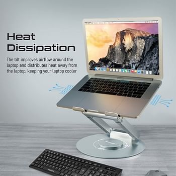 Promate Laptop Stand, Adjustable Sit to Stand Aluminum Laptop Riser with Anti-Slip Pads, 360-Degree Rotation, Heat Dissipation, Extendable Height and Portability for MacBook Pro, DeskMate-6