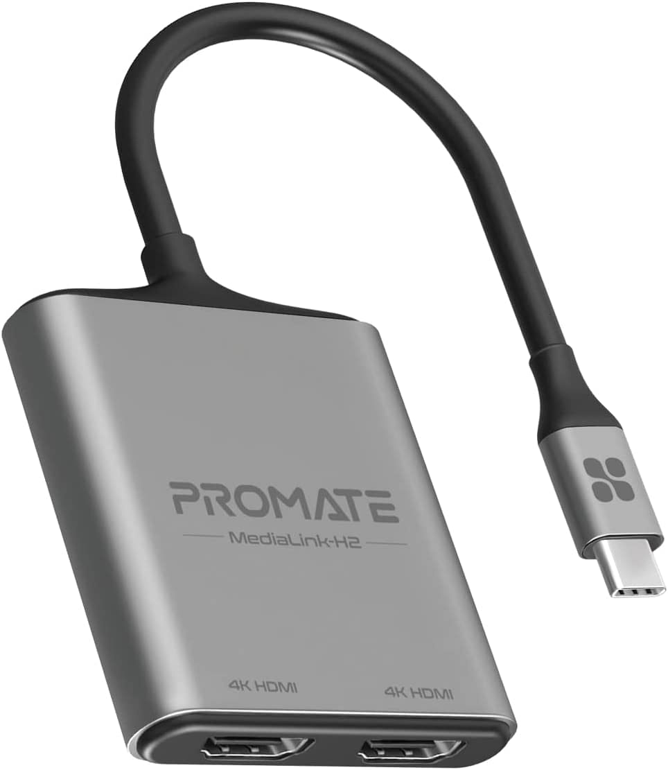 بروميت محول USB-C الى HDMI، محول UHD 4k 60hz من النوع C الى HDMI مع منافذ HDMI مزدوجة، تصميم صغير مناسب للسفر لماك بوك برو وايباد اير وسامسونج جالكسي S22 وميديالينك اتش 2