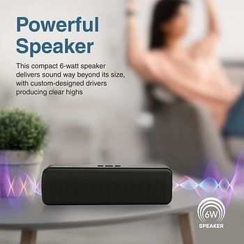 Promate Bluetooth Speaker, Portable HD 6W True Wireless Speaker with Bluetooth 5.0, Long Playtime, USB Media Port, Micro SD Card Slot and 3.5mm Port for iPhone 14, iPad Air, iPod, Capsule-2 Black