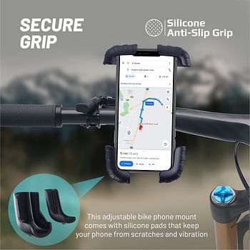 Promate Bike Phone Holder, 360 Degree Rotatable Anti-Shake Bicycle Phone Mount Holder with Quick Locking Button, Silicone Anti-Slip Grip, Shockproof Protection and Low Vibration, BikeMount-2