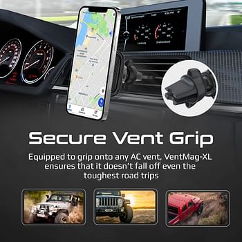 Promate Magnetic Car Mount, Universal Cradleless AC Vent Phone Holder with 360-Degree Rotatable Design, Low Vibration, Anti-Slip Grip and Metal Ring Plate for iPhone 13, Samsung S22, VentMag-XL