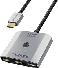 Promate HDMI Switch, 3-in-1 Ultra HD 4k 60Hz HDMI Adapter Converter with Triple HDMI Ports, Compact Design, Switch Button and 50cm Cable for MacBook Pro, MacBook Air, PS5 MediaSwitch-H3
