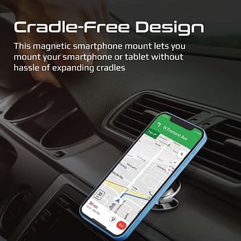 Promate Magnetic Car Phone Holder, Universal Cradleless Stick-On Dashboard Mount with 360-Degree Rotation, 8 Integrated Magnets, Low Vibration and Anti-Slip Grip Magnetto-3 Black