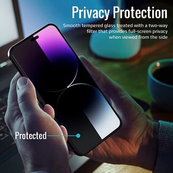 Promate Privacy Glass Screen Protector for iPhone 14, Clear Anti-Spy 3D Tempered Glass Screen Guard with Built-In Silicone Bumper, 9H Hardness, Anti-Dust Filter, Shatter Protection, Aegis-i14Pro