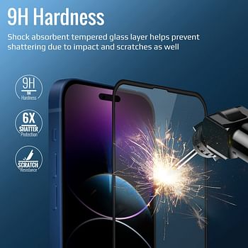 Promate Clear Glass Screen Protector for iPhone 14 with Built-In Silicone Bumper, Anti-Blue light, 9H Hardness, Anti-Dust Filter, Shatter Protection and Touch Sensitivity, Crystal-i14Pro