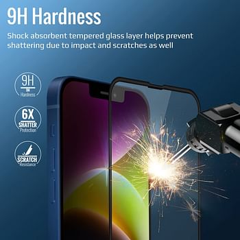 Promate Clear Glass Screen Protector for iPhone 14 Plus with Built-In Silicone Bumper, Anti-Blue light, 9H Hardness, Anti-Dust Filter, Shatter Protection and Touch Sensitivity, Crystal-i14Plus