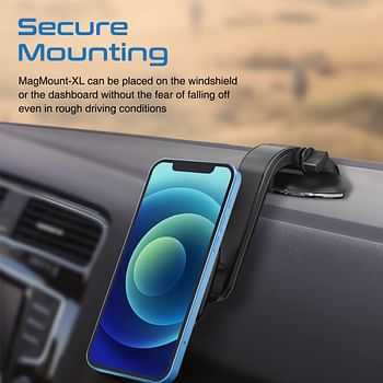 Promate Car Phone Holder, Magnetic Stick-On Dashboard Mobile Mount with 360 Degree Cradle-Free Design, Anti-Slip Grip and Magnetic Ring for iPhone 13 Pro Max/13 Mini/13Pro/ Galaxy S22/S21, MagMount-XL