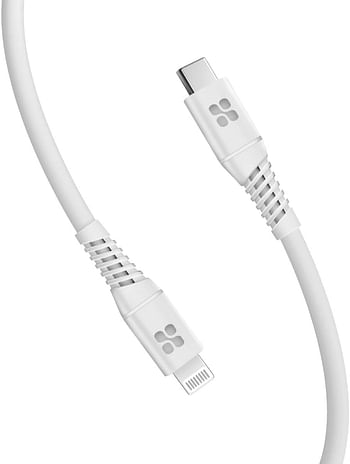 Promate USB-C to Lightning Cable, Apple MFi Certified Lightning Cable with 20W Power Delivery, 480 Mbps Data Sync and 120 cm Anti-Tangle Silicone Cord for iPhone 13, iPad, PowerLine-Ci120 White
