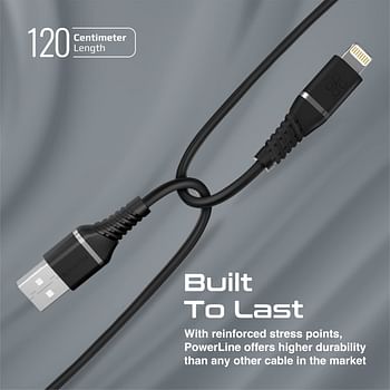 Promate USB-A to Lightning Cable, High Tensile 2.4A Super-Fast USB-A to Lightning Charger with 480 Mbps Data Sync and 120 cm Anti-Tangle Silicone Cord for iPhone 14, AirPods Pro, PowerLine-Ai120 Black
