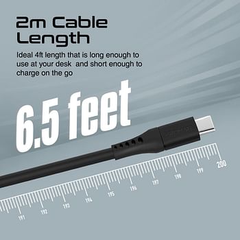 Promate USB-C Cable, Fast-Charging 5V/3A USB-A to Type-C Cable with 480 Mbps Data Sync, 200cm Anti-Tangle Silicone Cord and 25000+ Long Bend Lifespan PowerLink-AC200 Black