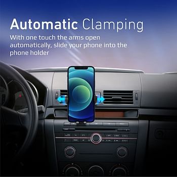 Promate Wireless Car Charger Mount, 15W Qi Fast Charging Auto-Clamping Dashboard Air Vent Phone Holder with Smart Coil Alignment, FOD Detection and Multi-Angle SupportPowerMount-15W