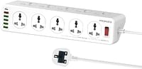 Promate Power Strip with USB Charging Ports, Universal 10 AC Outlets Surge Protect Extension with 20W USB-C Power Delivery Port, 18W QC 3.0 Port, 4 USB IntelliCharge Ports, PowerMatrix-3M UK PLUG