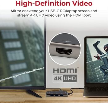 بروميت موزع USB-C متعدد الوظائف 8 في 1 مع منفذ توصيل طاقة USB-C 100 واط ومنفذ HDMI 4K وفتحة بطاقة TF/SD ومنفذ RJ45 و3 منافذ شحن مزامنة USB 3.0 لماك بوك برو واكس بي اس وبرايم هاب ميني