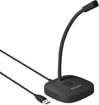 Promate USB Desktop Microphone, High Definition Omni-Directional USB Microphone with Flexible Gooseneck, Mute Touch Button, LED Indicator and Built-In Anti-Tangle Cord for PC, Gaming, ProMic-1 Black