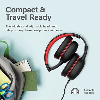 Promate Kids Headphones, On-Ear Foldable Wired Headset with Safe Volume Limited to 85dB, 3.5mm AUX Share-Port, 1.2m Tangle-Free AUX Cord, Detachable Cat Ears and Soft Earmuffs, Simba Onyx