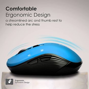 Promate 1600DPI Wireless Mouse, Ergonomic Symmetric 2.4Ghz Cordless Optical Mouse with Nano Receiver, Long Battery Life, Adjustable DPI and 6 Functional Buttons for Mac OS, Windows, Slider