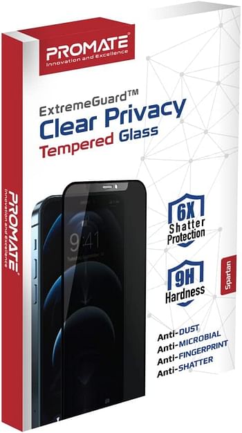 Promate Privacy Screen Protector for iPhone 11 Pro Max, Premium 9H Hardness Anti-Spy Tempered Glass Protector with Scratch-Resistant, Shatter Protection and Anti-Microbial Protector, Spartan-i11MAX