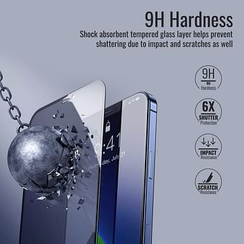 Promate Privacy Screen Protector for iPhone 12, Premium 9H Hardness Anti-Spy Tempered Glass with Scratch-Resistant, Shatter Protection and Anti-Microbial Protector, Spartan-i12
