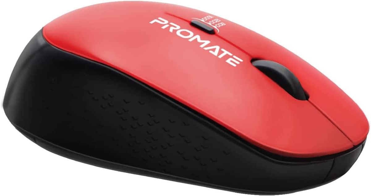 Promate 2.4G Wireless Mouse, Professional Precision Tracking Comfort Grip Mouse with USB Nano Receiver, 10m Range, 800/1200/1600 DPI Switch and 4 Functional Buttons for Mac OS, Windows, Tracker Red
