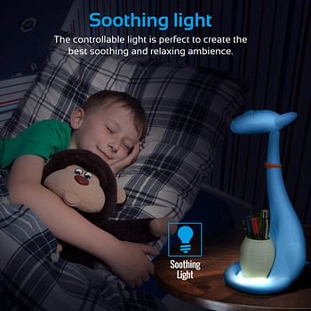 Promate Kids Night Light, Portable Pen-Holder Touch Sensitive LED Night Light with 3 Level Dimmable Reading Light, 3 Colour and 180 Degree Rotatable Neck for Studying, Reading, Table, Home, Tom Blue